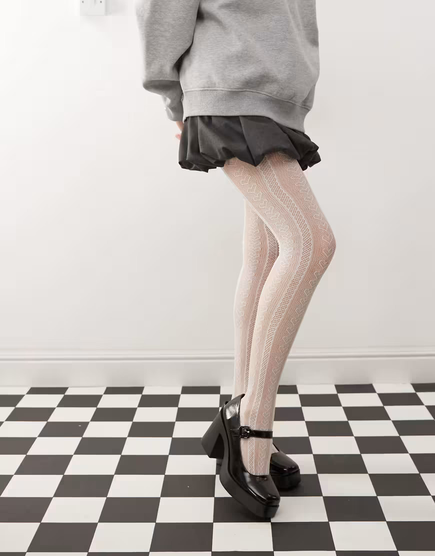 Monki pointelle tights in white | ASOS (Global)