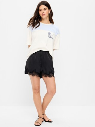 High-Waisted Lace-Trim Satin Shorts | Old Navy (US)