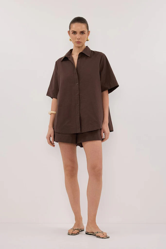 ELARA CHOCOLATE OVERSIZED SHORT SLEEVE SHIRT | DISSH