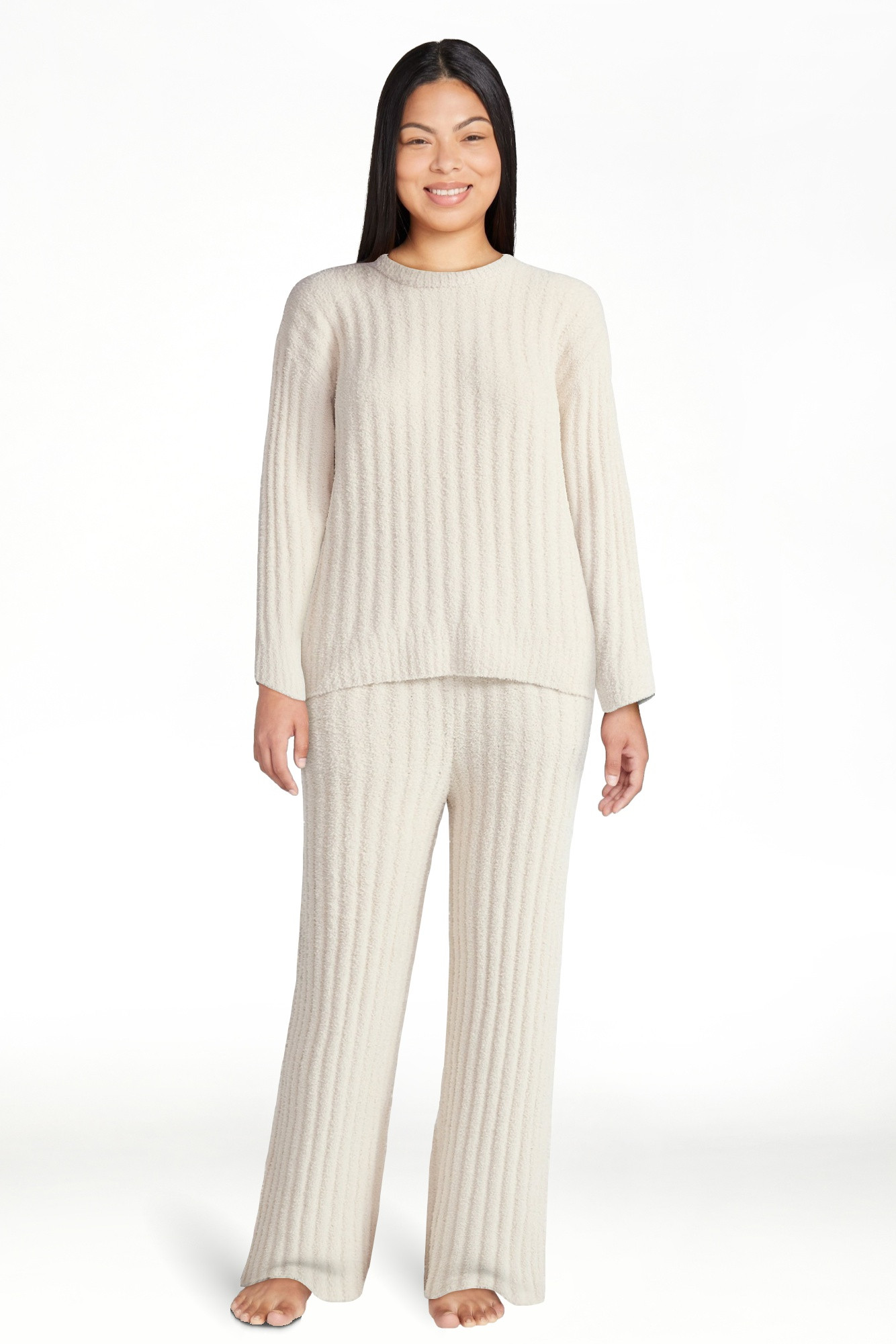 Joyspun Women's Cozy Ribbed Crewneck Top and Wide-Leg Pants Set, 2-Piece, Sizes XS-3X | Walmart (US)