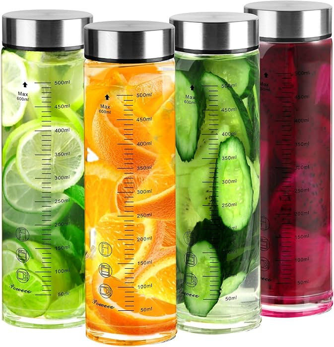 Glass Juice Bottles 4 Pack 20 oz - Wide Mouth Glass Water Bottles with Lids - for Juicing, Protei... | Amazon (US)