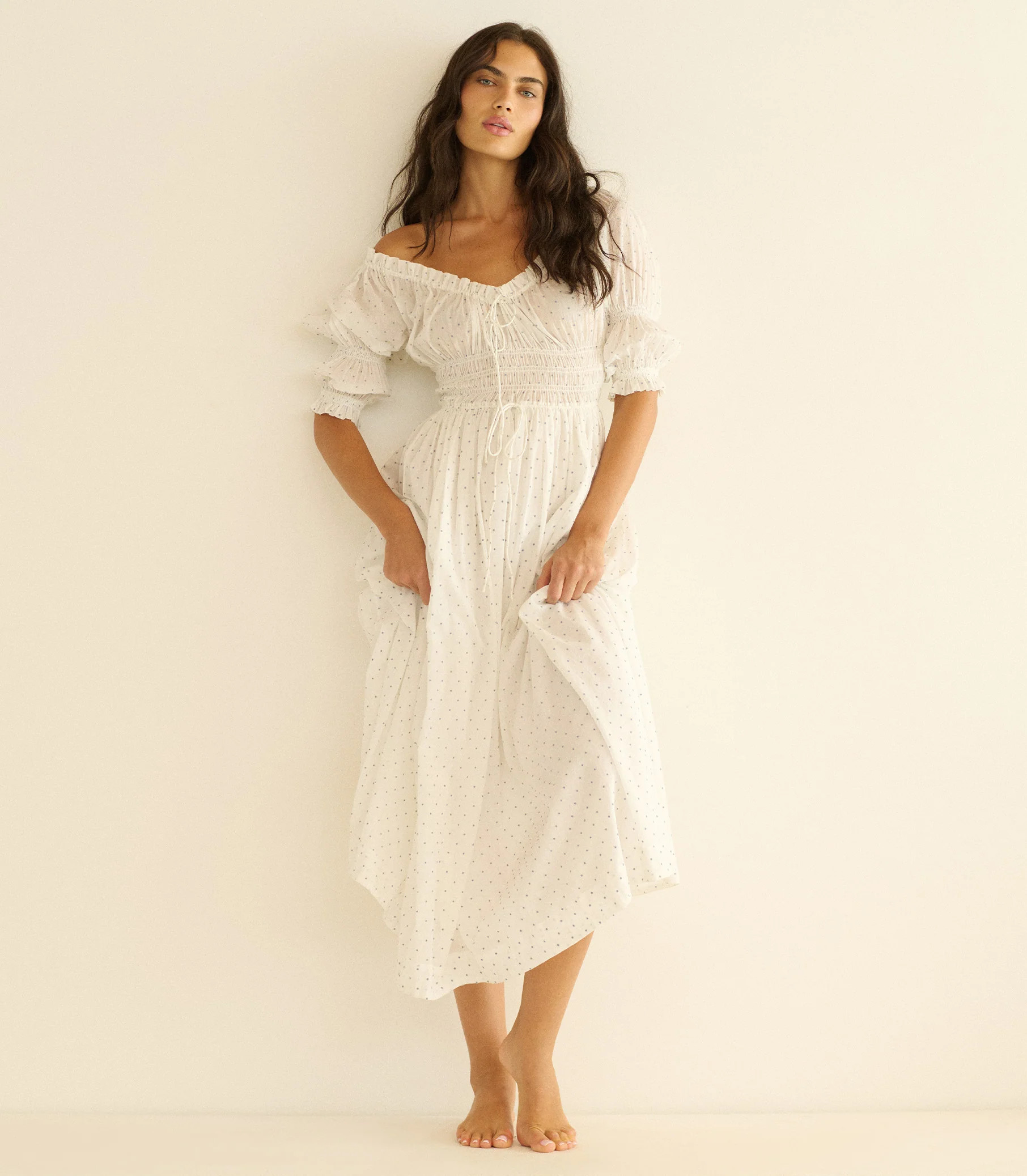 Ischia Dress - Salt Flock Dot | DÔEN | DOEN