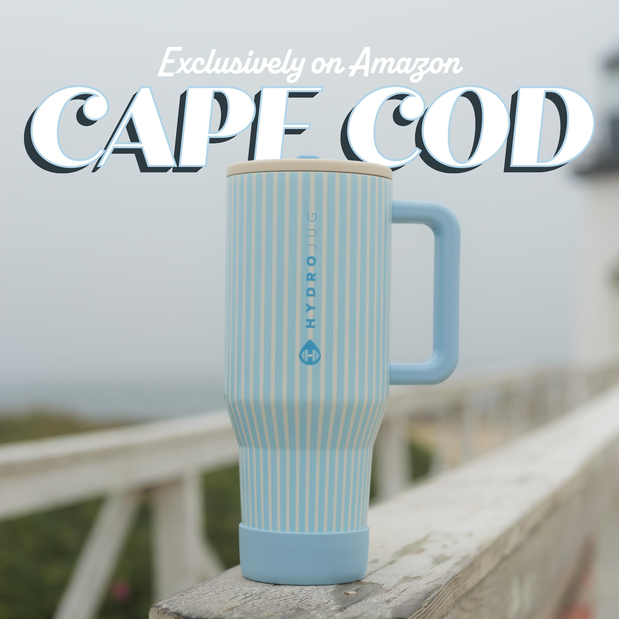 HydroJug Traveler - 40 oz Water Bottle with Handle & Flip Straw - Fits in Cup Holder, Leak Resistant Tumbler-Reusable Insulated Stainless Steel & Rubber Base - Gifts for Women & Men, Cape Cod | Amazon (US)