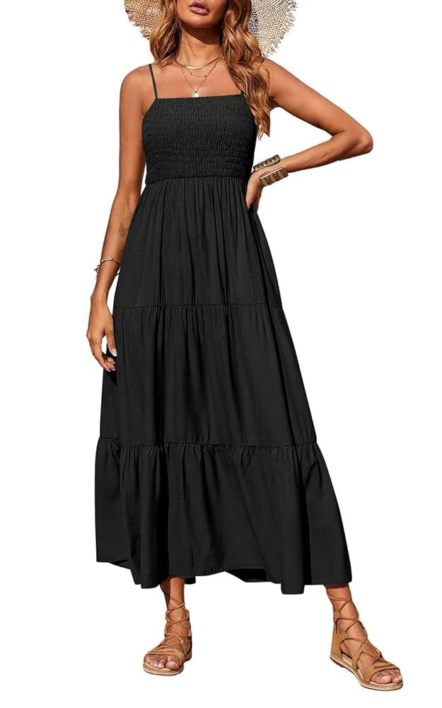 PRETTYGARDEN Women's Summer Maxi Dress 2025 Casual Boho Sleeveless Spaghetti Strap Smocked Tiered... | Amazon (US)