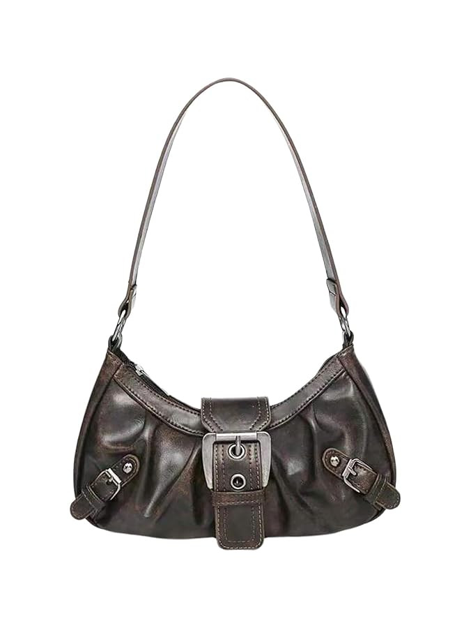 QWINEE Women's Vintage Buckle Shoulder Bag Y2K Punk PU Leather Handbag Clutch Purse | Amazon (US)