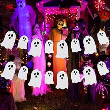 Halloween Hanging Ghost Banner -White Glittery Halloween Party Banner for Haunted Houses Doorways... | Amazon (US)