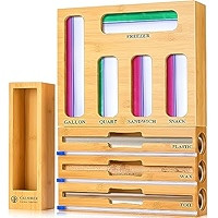 Calmbee Storage Bag Organizer, Foil and plastic wrap organizer with cutter, Kitchen Organizers an... | Amazon (US)