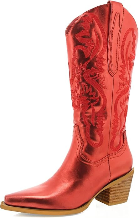 MUCCCUTE Women's Cowgirl Boots Embroidered Cowboy Boots Chunky Block Heel Western Boots Vintage W... | Amazon (US)