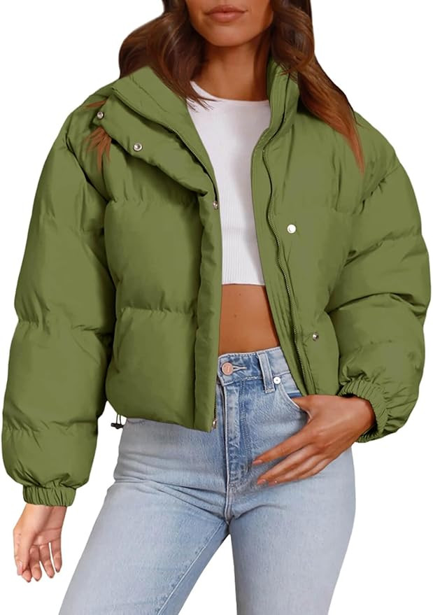 Imily Bela Womens Cropped Puffer Jackets Long Sleeve Stand Collar Coats Quilted Zipper Outerwear | Amazon (US)