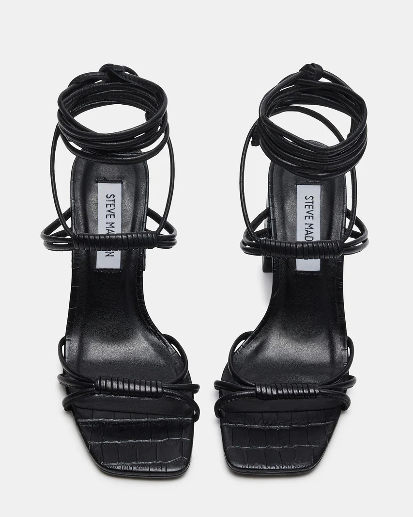 AMBERLY Black Leather Lace Up Block Heel | Women's Heels | Steve Madden (US)