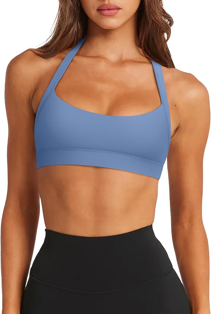 LASLULU Halter Sports Bras for Women Scoop Neck Workout Tops Padded Sleeveless Open Back Yoga Cro... | Amazon (US)