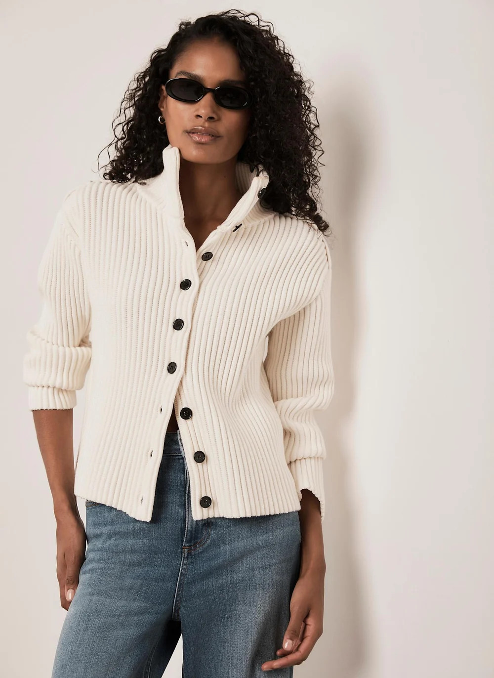 White Ribbed Knit Jacket | Mint Velvet - ROW
