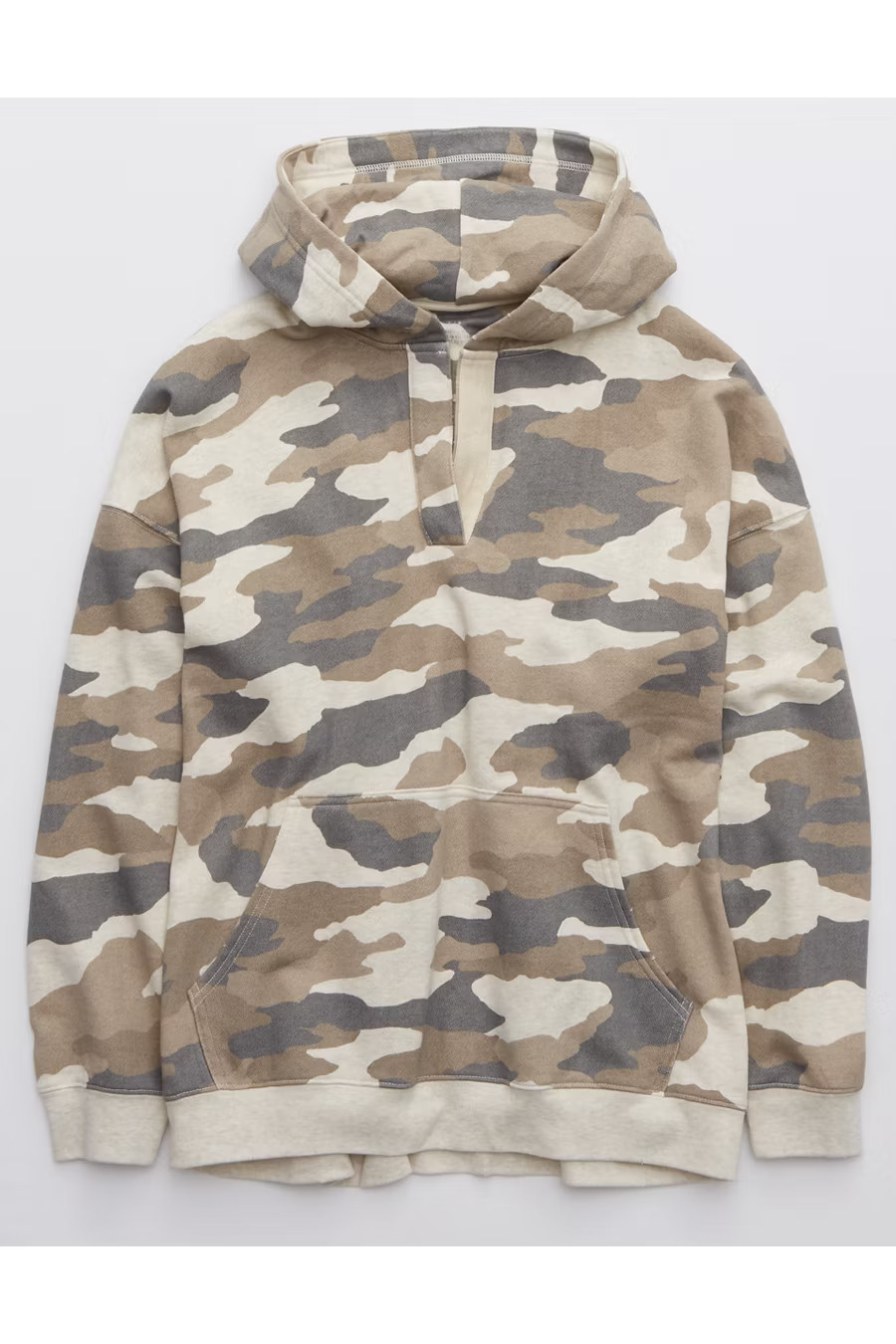 Aerie Happy Henley Hoodie Women's Heather Frost L | American Eagle Outfitters (US & CA)