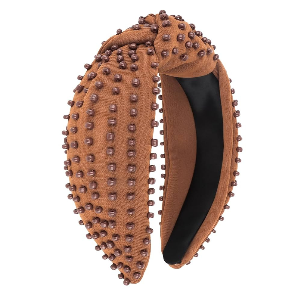 Jaciya Knotted Headband for Women Girls Hair Accessories Brown Beaded Headband Wide Hair Band | Amazon (US)