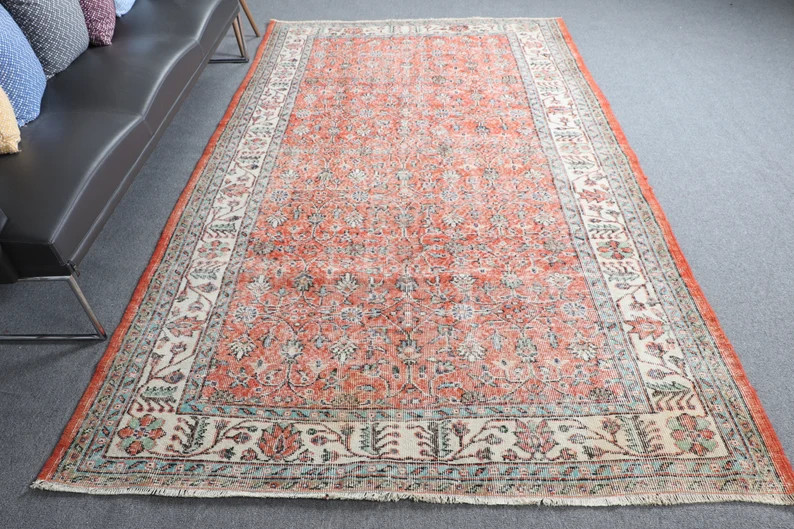5.7x9.8 Ft Large Rugs, Vintage Rug, Turkish Rug, Anatolian Rug, Rugs for Dining Room, Orange Anti... | Etsy (US)