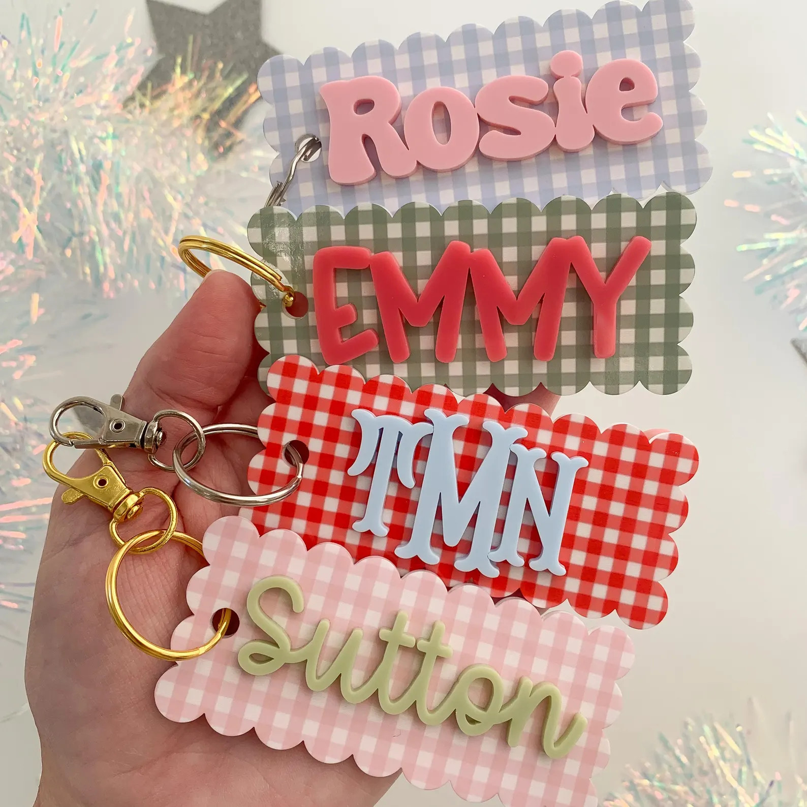 Gingham Acrylic Name Keychain: Custom Name Bag Tag | Etsy (Global)
