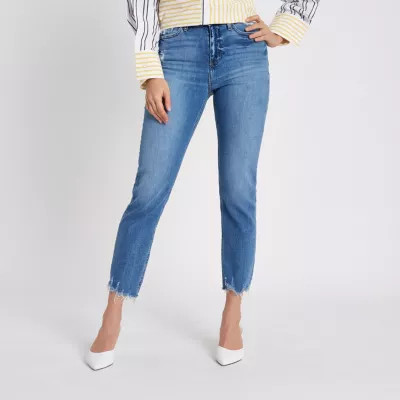 Blue Bella distressed straight leg jeans | River Island (US)