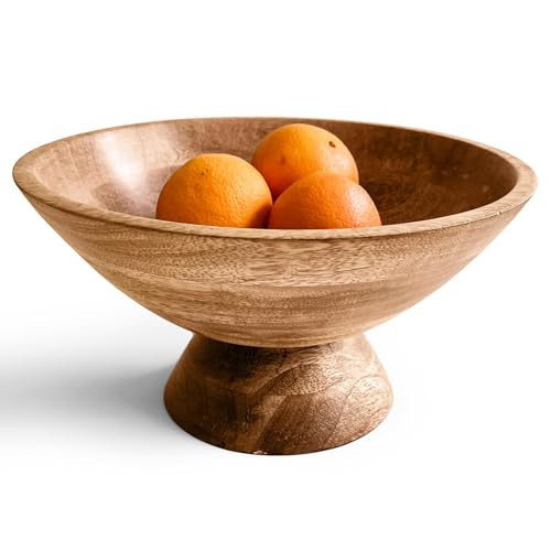 Fairwood Way Wooden Pedestal Bowl - 10 Inch Wide Natural Wood Footed Bowl for Dining Table Centerpiece - Rustic Wood Fruit Bowl for Kitchen Counter - Modern Fruit Bowl on Pedestal | Amazon (US)