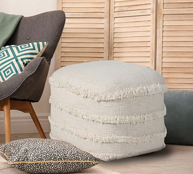Leyla Cotton Striped Pouf | Pottery Barn (US)