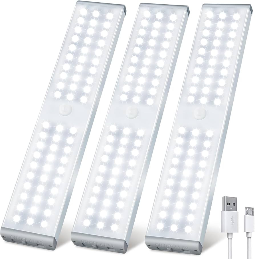 SUNNEST LED Closet Light, 60-LED Under Cabinet Lights USB Rechargeable Motion Sensor Under Cabine... | Amazon (US)