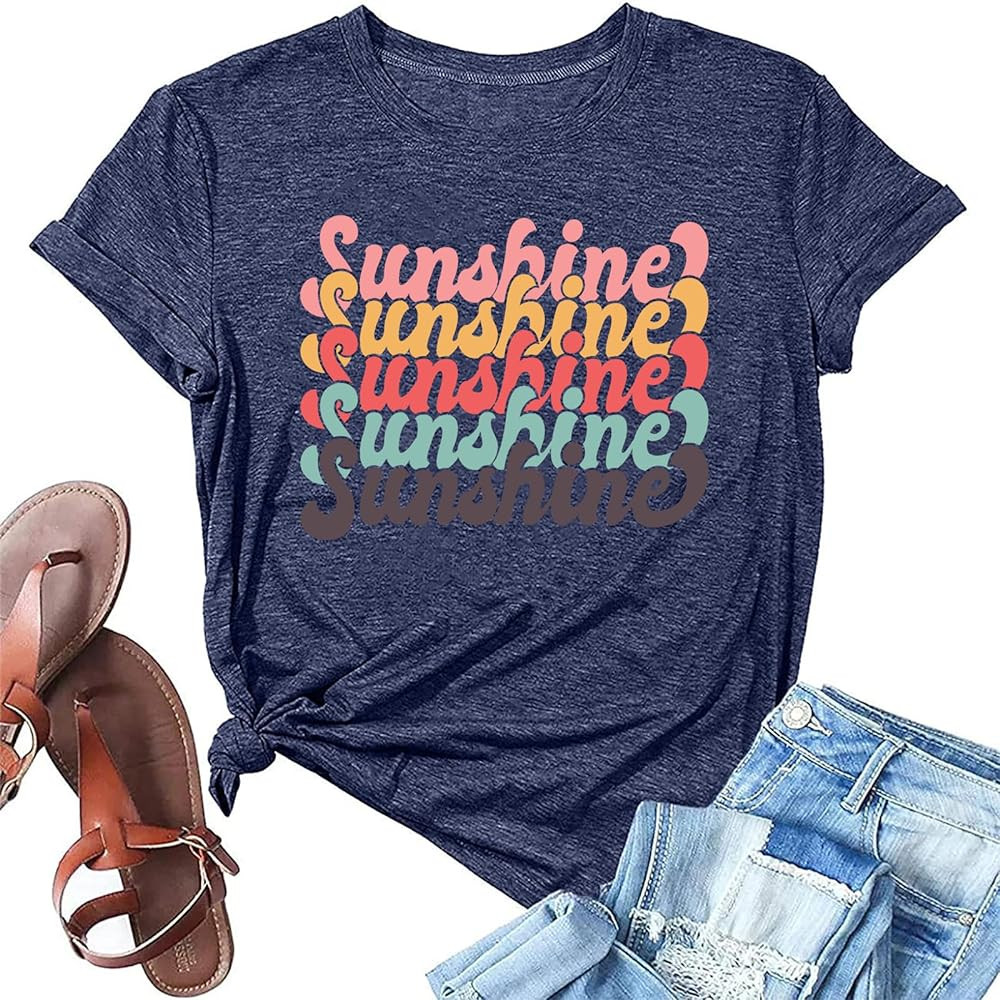 Womens Sunshine Beach T Shirt Short Sleeve Summer Graphic Tees Funny Casual Shirt Loose Fit Tee B... | Amazon (US)