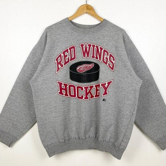 1997 Nhl Detroit Red Wings Crewneck Sweatshirt Print Logo Grey Color | Poshmark