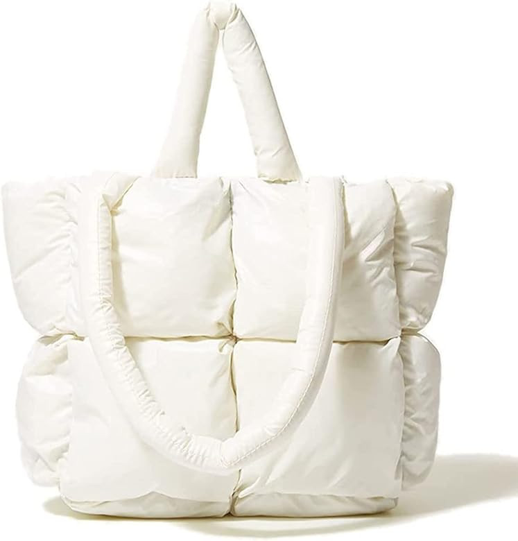 Women Large Quilted Puffer Tote Bag Soft Padded Down Winter Handbag Space Totes Puffer Shoulder B... | Amazon (US)