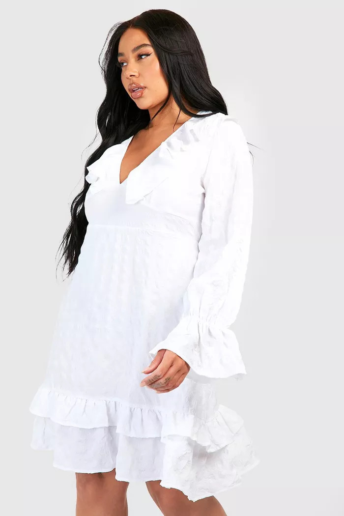 Plus Textured Frill Skater Dress | Boohoo.com (US & CA)