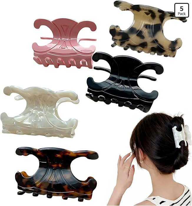 5 Pack Premium Acetate Butterfly Hair Claw Clips, Medium Size Hair Clips with Strong Secure Hold,... | Amazon (US)