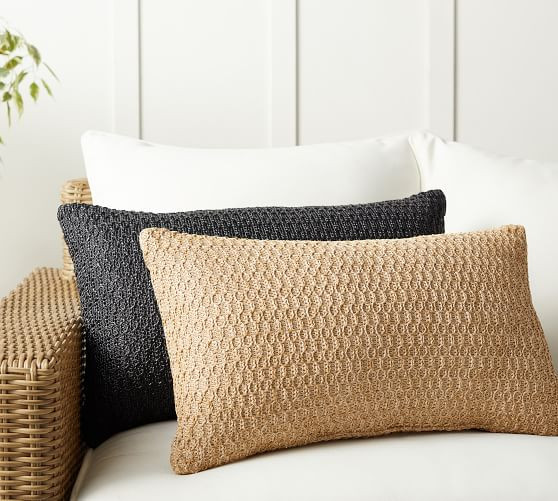 Faux Natural Fiber Honeycomb Outdoor Lumbar Pillow | Pottery Barn (US)