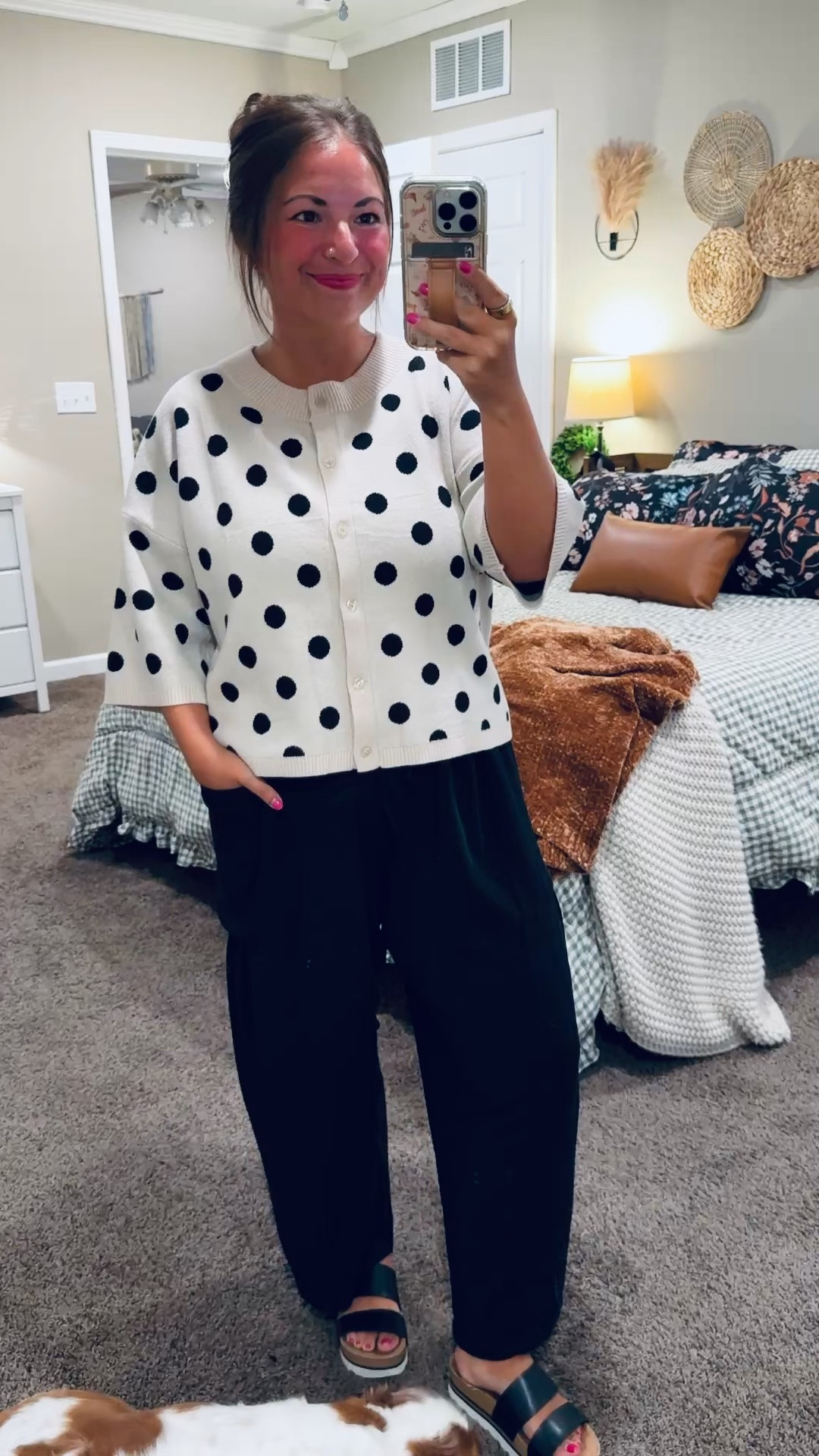 This polka-dot short-sleeve cardigan is such a cute Amazon find! 🖤 I paired it with black pants for a comfy, classroom-ready look that’s perfect for early fall! ✨


sandals: fit true to size // wearing a 5
pants: fit true to size // wearing a large
cardigan: fits true to size // wearing a large 

 #LTKootd #LTKMidsize #LTKWorkwear
