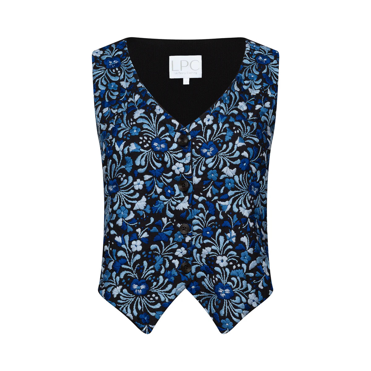 The Macfarland Vest in Black with Blues | La Peony Clothing