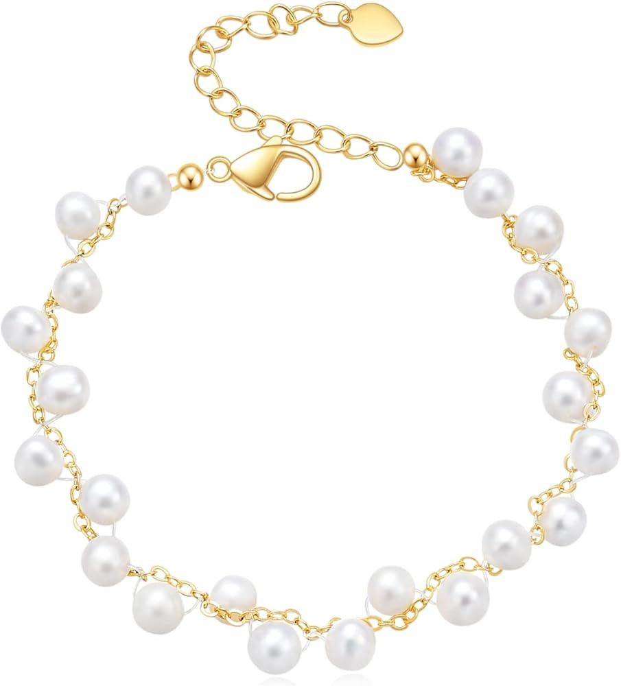 Elegant Freshwater Pearl Collar Necklace Bracelet of Leaf with Extension Chain Heart Pendant Char... | Amazon (US)