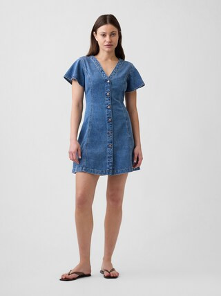 Denim Flutter Sleeve Mini Dress | Gap Factory