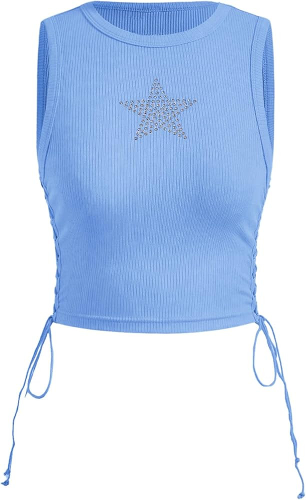 SOLY HUX Women's Tank Tops Y2K Sleeveless Ribbed Star Crop Tank Top Summer Going Out Tops | Amazon (US)