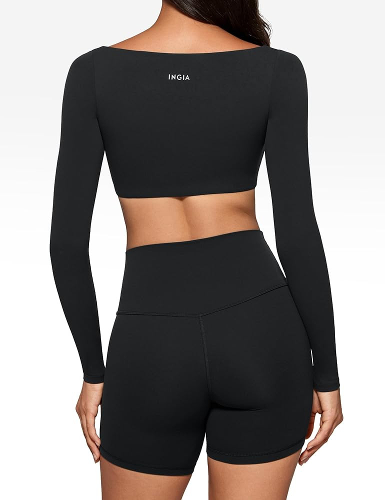Womens Square Neck Long Sleeve Crop Top Workout Athletic Yoga Basic Tee Bandeau Fitted T-Shirt wi... | Amazon (US)