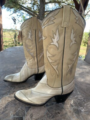 Womens Vintage Dan Post Eel Skin Cowboy Western Boots Ivory Size 6 C  | eBay | eBay US
