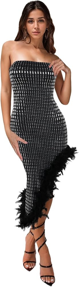 PORRCEY Women's Hot Drilling Craft Sexy Long Sleeve Mesh See Through Party Club Night Rhinestone ... | Amazon (US)