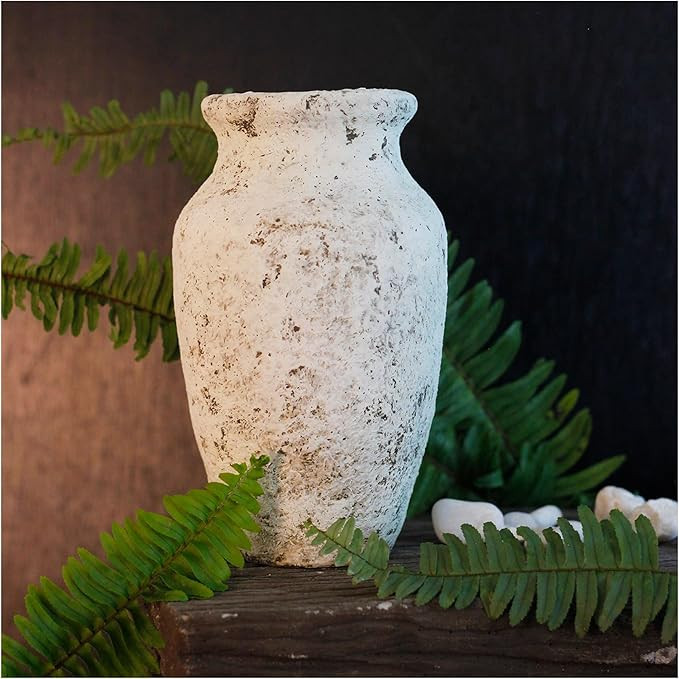 roro Handmade 7.5 Inch Rustic Farmhouse White Textured Ceramic Prunus Vase – Classic Decorative... | Amazon (US)