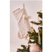 White Faux Fur Pom Pom Christmas Stocking | PrettyLittleThing US
