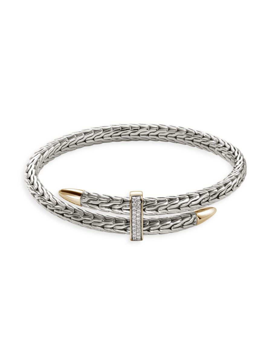 Spear Sterling Silver, 14K Yellow Gold & 0.24 TCW Diamond Bypass Cuff | Saks Fifth Avenue