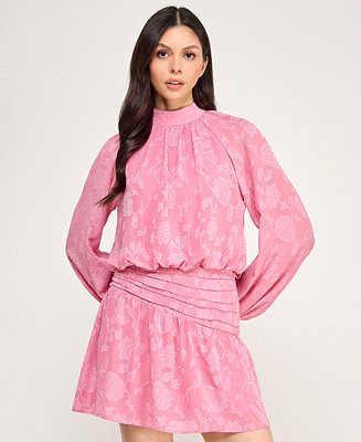 Juniors' Floral Pleated Mock Neck Dress | Macy's