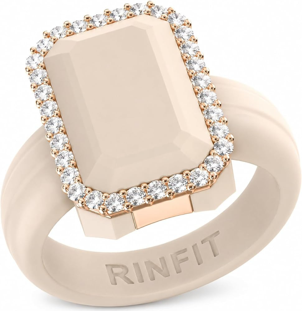 Rinfit Women's Silicone Wedding Band - Promise Rings for Her - Emerald Cut with Cubic Zirconia St... | Amazon (US)