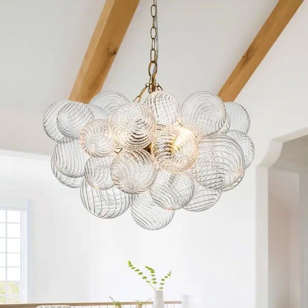 Luxury Ribbed Glass Globe Cluster Bubble Chandelier - Brass, Nickel - Brass/3-Light | Bed Bath & Beyond
