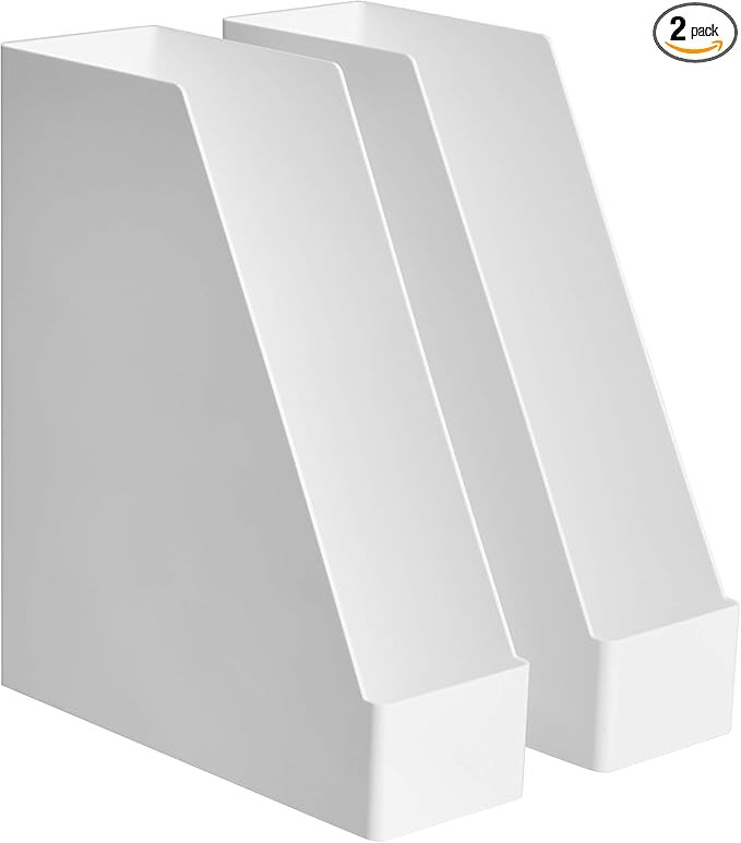 Amazon Basics Rectangular Plastic Desk Organizer, Magazine Rack, White, 2-Pack | Amazon (US)