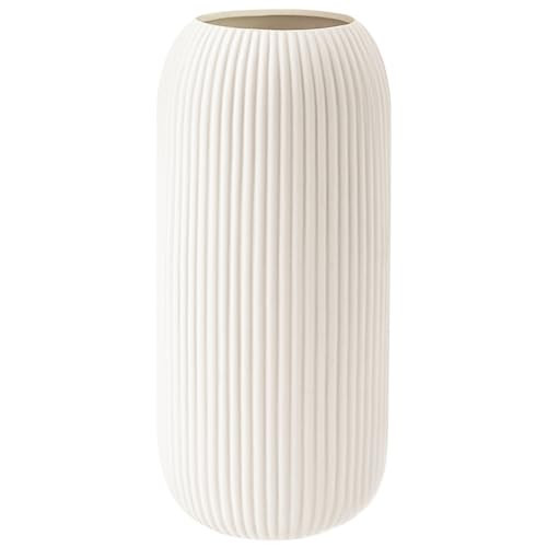 White Ceramic Vase for Flowers, Tall Home Decor Vase with Ribbed Texture, Vases for Centerpieces, Farmhouse Decor, Living Room, Christmas Decor Bedroom, Table, and Kitchen Shelf (10.2 in) | Amazon (US)