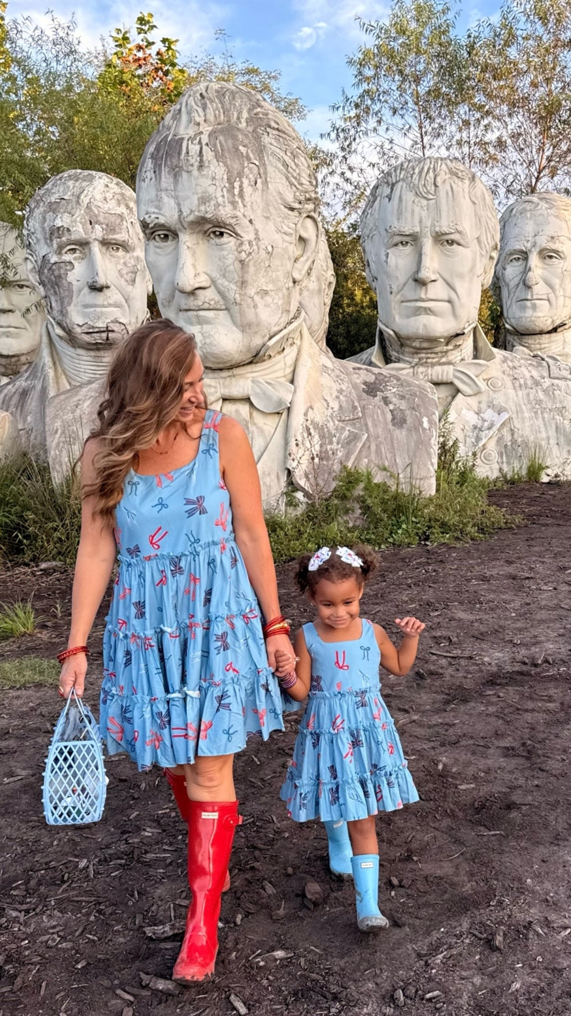 Visiting the President Heads in Williamsburg wearing our matching dresses and Hunter wellies / rain boots

#LTKKids #LTKootd #LTKSaleAlert