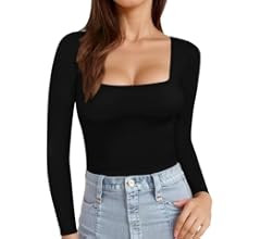 MANGOPOP Womens Short Sleeve Long Sleeve Square Neck T Shirts Tops Tees | Amazon (US)