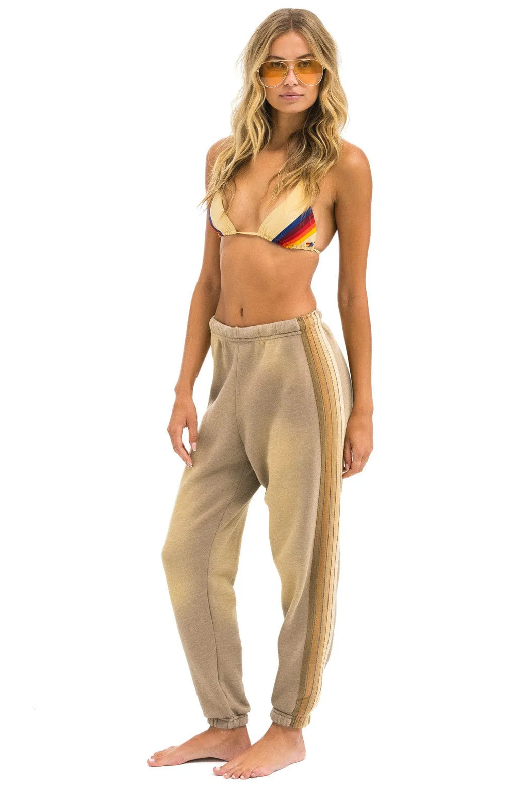 5 STRIPE SWEATPANTS - FADED TAN | Aviator Nation