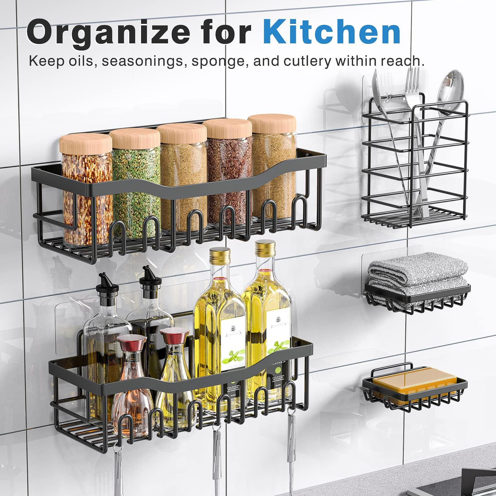 EUDELE Adhesive Shower Caddy, 5 Pack Rustproof Stainless Steel Bath Organizers With Large Capacity, No Drilling Shelves for Bathroom Storage & Home Decor | Amazon (US)